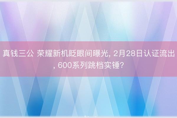 真钱三公 荣耀新机眨眼间曝光, 2月28日认证流出, 600系列跳档实锤?